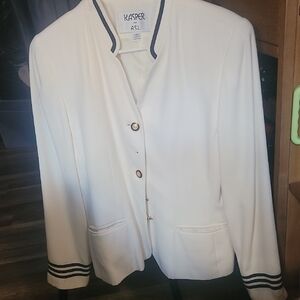 Kasper Women's Cream Blazer with Blue Trim Sz 10